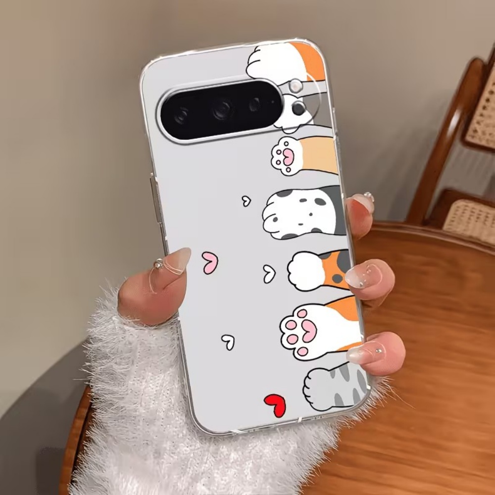 Google Pixel 9 Pro - 漫画猫の足跡クリスタルクリアシリコン製スマホケース Google Pixel 10 9 8