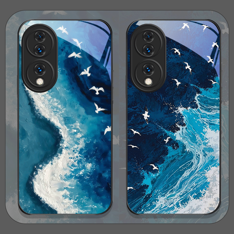Huawei Nova 12 - 夏のビーチ、青い海の波柄プリント強化ガラス製スマホケース Huawei Nova 13 Pro 12
