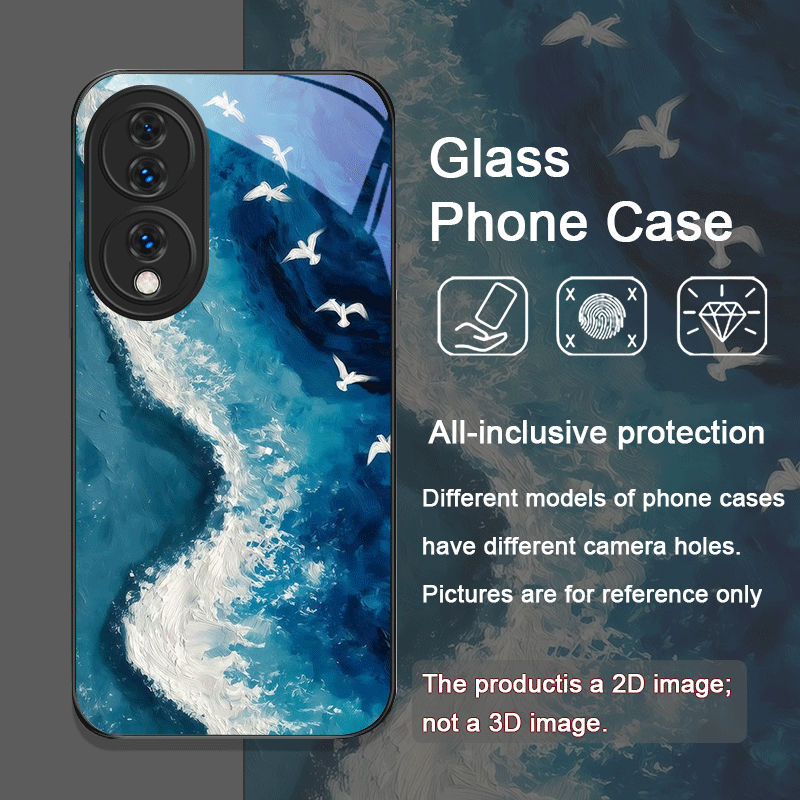 夏のビーチ、青い海の波柄プリント強化ガラス製スマホケース H - Huawei Nova 12 のレビューと価格